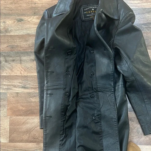 Express Black Leather Double-Breasted Jacket - Picture 15 of 16